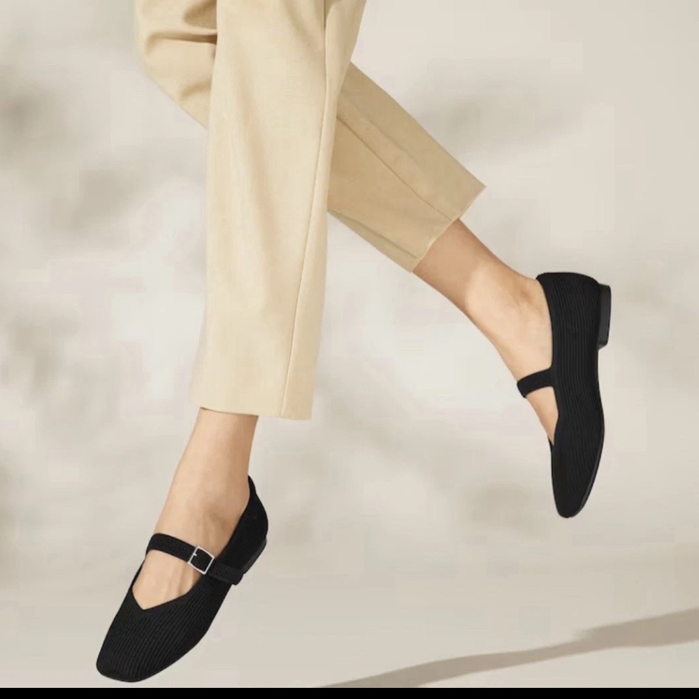 Viviana Black Square-Toe Mary Jane Slingback Flats New